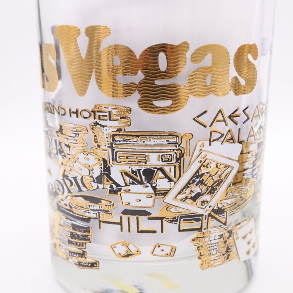 Set of 2 Las Vegas Casinos Rocks Lowball Glasses Vtg Gold Tone Mirage & More - Picture 4 of 5